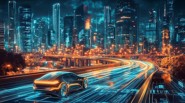 Futuristic Cityscape with CuttingEdge Electric Vehicles Sustainability and Innovation Concept