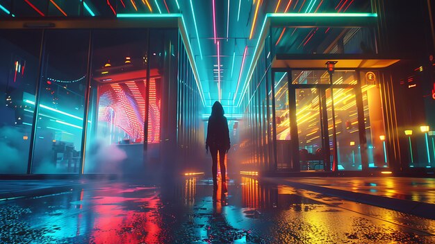 Photo futuristic cityscape with cyberpunk aesthetic in neon