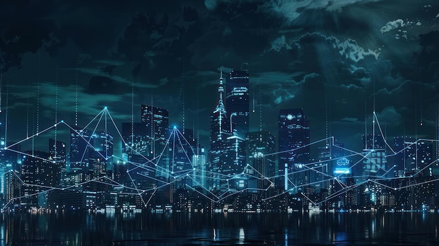 Futuristic Cityscape with Digital Connections