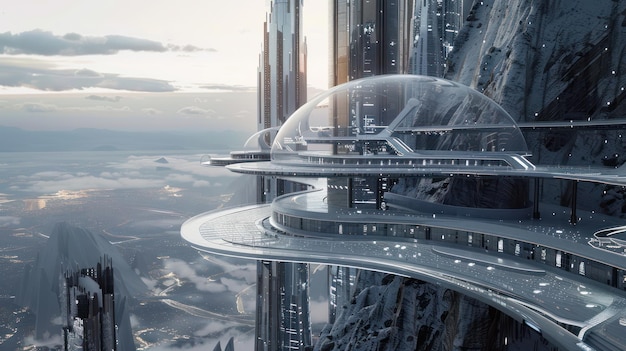 Futuristic Cityscape with Dome Structure