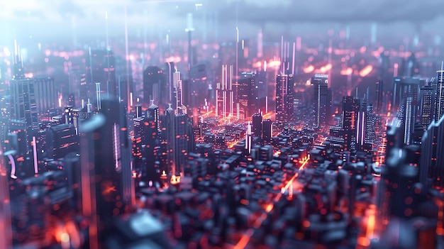 Futuristic Cityscape with Glowing Lights and Skyscrapers