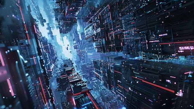 Futuristic Cityscape with Glowing Neon Lights