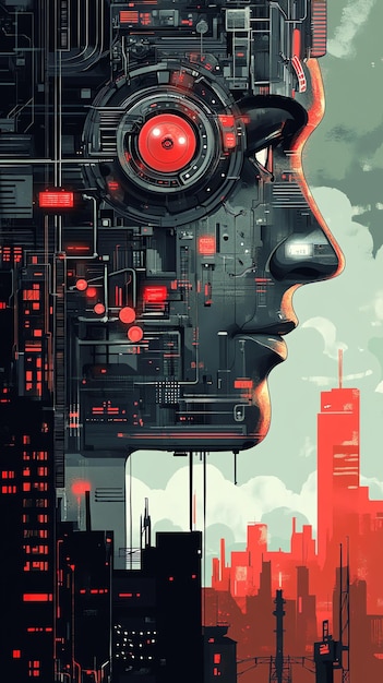 Photo futuristic cityscape with humanoid ai