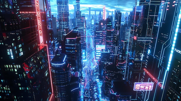 Futuristic Cityscape with Neon Lights and a Cyberpunk Aesthetic