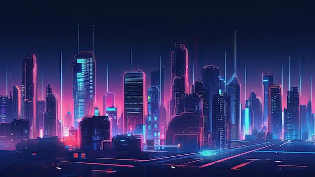 Futuristic cityscape with neon lights