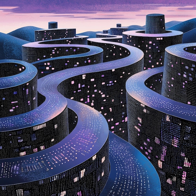 Photo futuristic cityscape with winding pathways