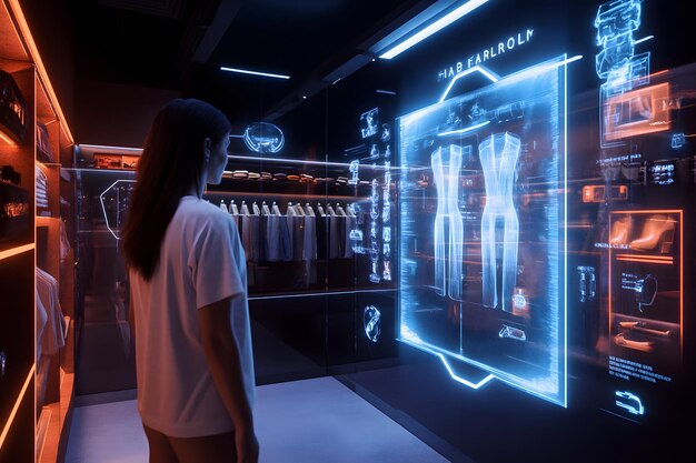 Photo a futuristic clothing store with holographic displays for fashion