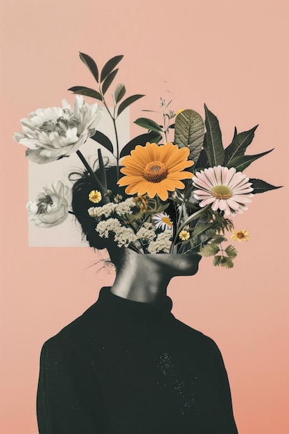 Futuristic collage blends diversity nature pastels and modernity