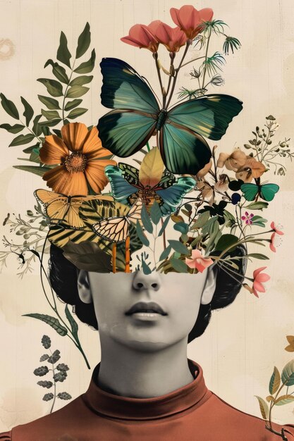 Futuristic collage blends diversity nature pastels and modernity