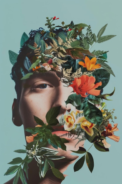 Futuristic collage blends diversity nature pastels and modernity