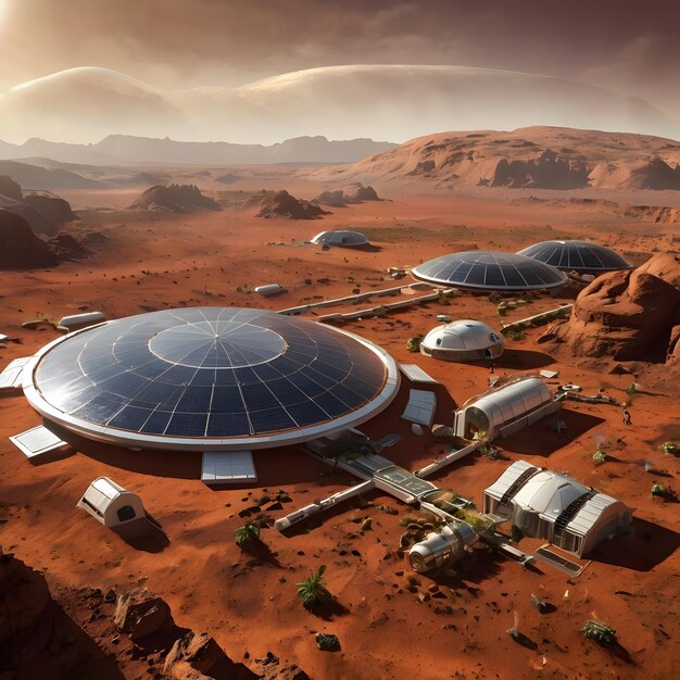 Photo a futuristic colony on mars