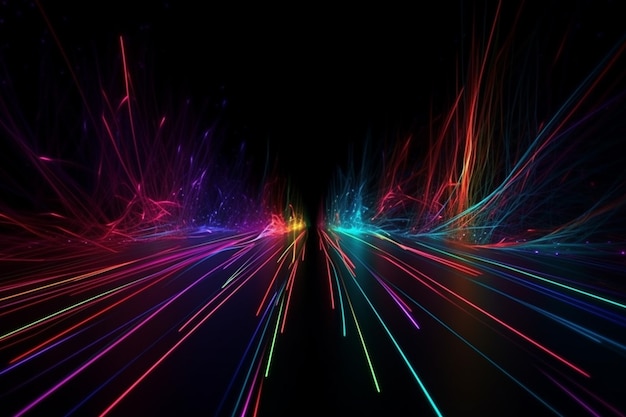 Futuristic colorful electric cables lines and led ight effect background for digital technology Trendy wallpaper spectrum generative AI