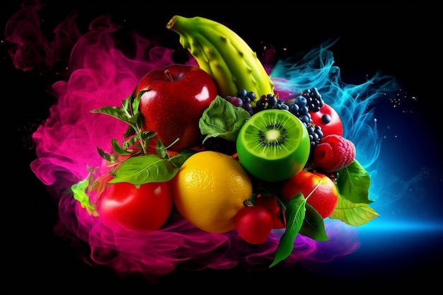 futuristic colorful fruits and vegetables background