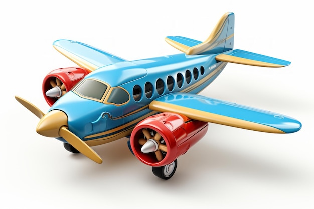 Futuristic colorful toy airplane isolated on a white background Concept of kids friendly toys aviation playthings playful designs and bright colors