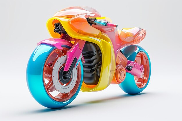 Futuristic colorful toy motorbike isolated on a white background Concept of kids friendly toys transportthemed playthings playful modern designs and bright colors