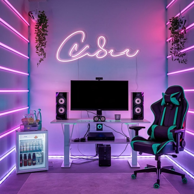 Photo futuristic comfort a cuttingedge gaming room with neon accents