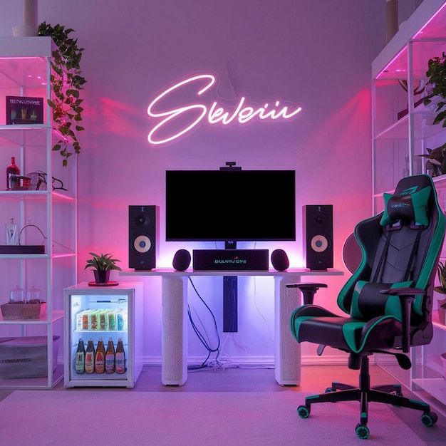 Photo futuristic comfort a cuttingedge gaming room with neon accents