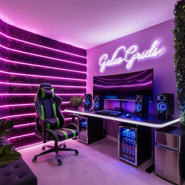 Photo futuristic comfort a cuttingedge gaming room with neon accents