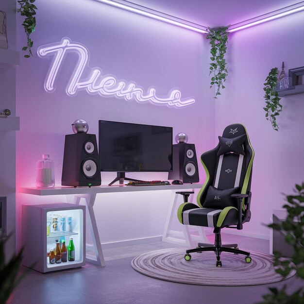 Photo futuristic comfort a cuttingedge gaming room with neon accents