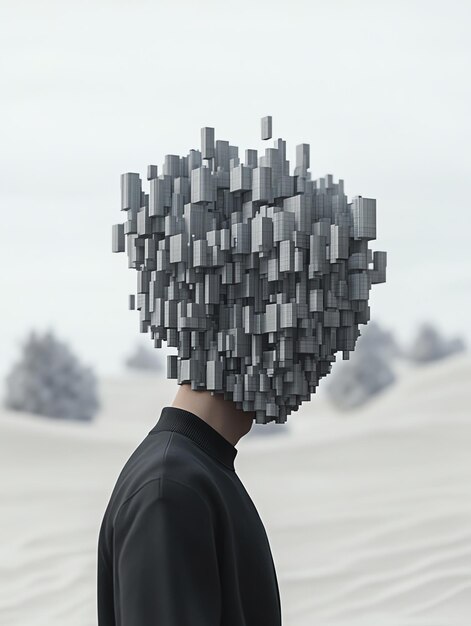 Photo futuristic concept of human mind with abstract geometric urban structures