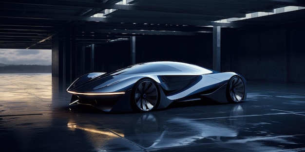 Futuristic concept super car Illustration of a electric hypercar on dark blue background for high luxury mobility