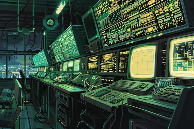 Photo futuristic control room with advanced technology interfaces