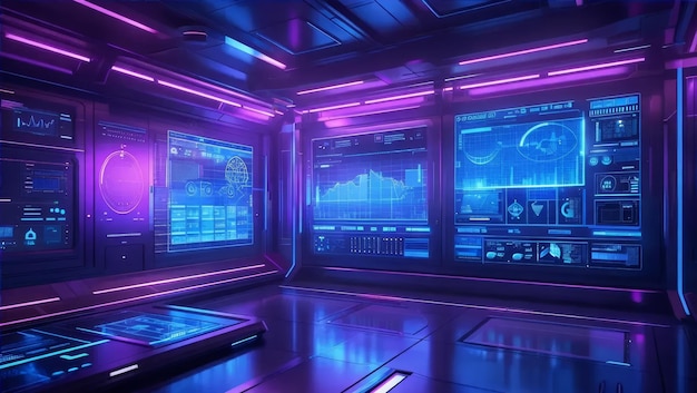 Photo futuristic control room with digital displays