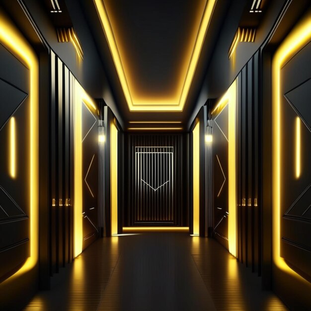 Futuristic corridor interior space room cosmic hallway spaceship neon tunnel teleport background