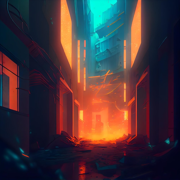 Futuristic corridor with glowing lights 3d render illustration