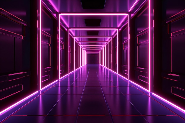 Futuristic corridor with glowing neon lights