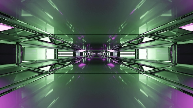 Futuristic corridor with neon illumination 4K UHD 3D illustration