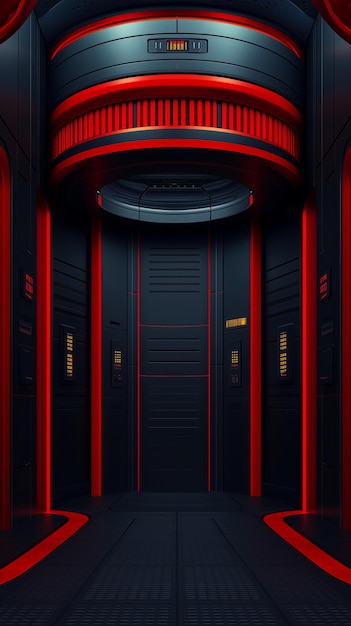 Photo futuristic corridor with red lighting and metal panels