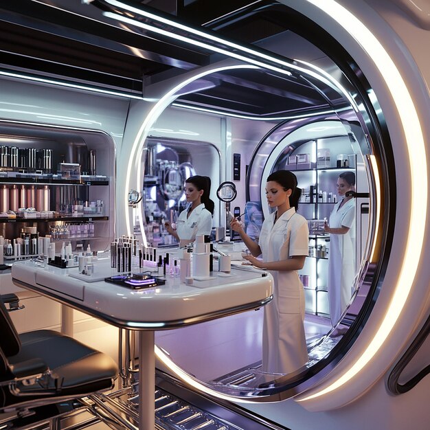 Photo futuristic cosmetic innovation lab or salon setting