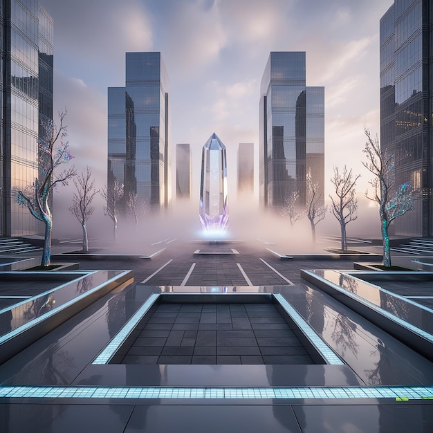 Photo a futuristic courtyard with a sprawling glass