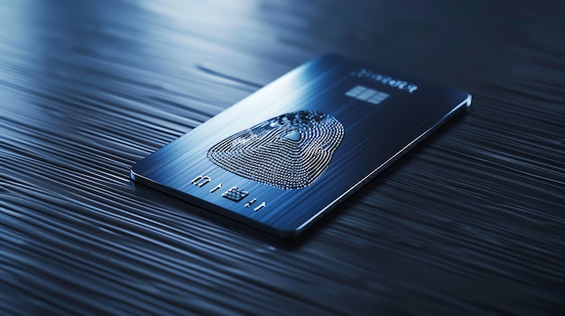 A futuristic credit card with a fingerprint sensor