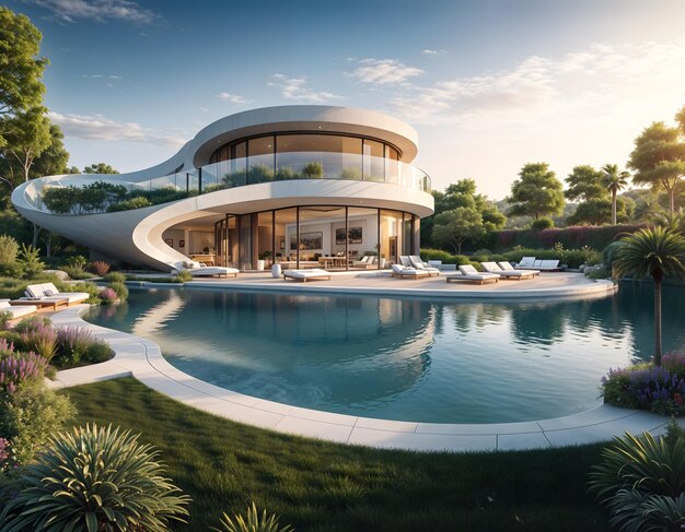 Futuristic Curved Mansion with Infinity Pool and Stunning Views