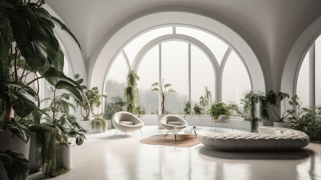 Futuristic curvilinear interior minimal living room terracotta Generative AI AIG18