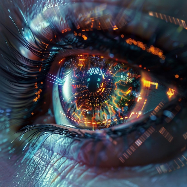 Futuristic Cybernetic Eye CloseUp with Digital Interface