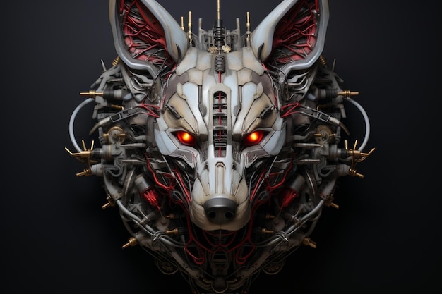 Photo futuristic cybernetic wolf head on black background