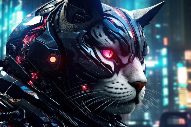 Futuristic Cyberpunk cat Kitty pet home Generate Ai