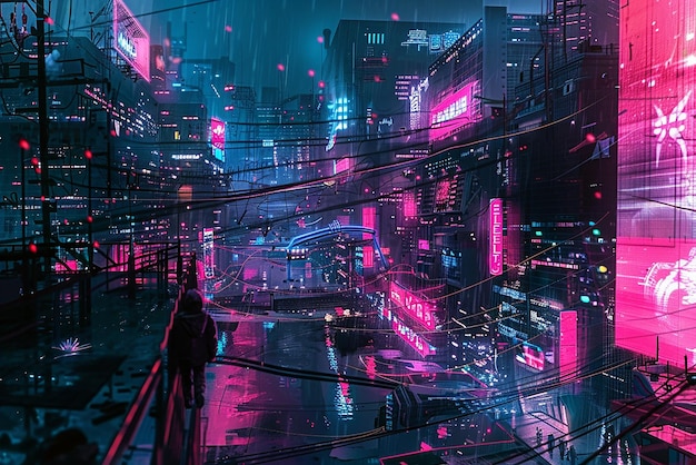 Futuristic Cyberpunk Cityscape Wallpaper with Neon Lights