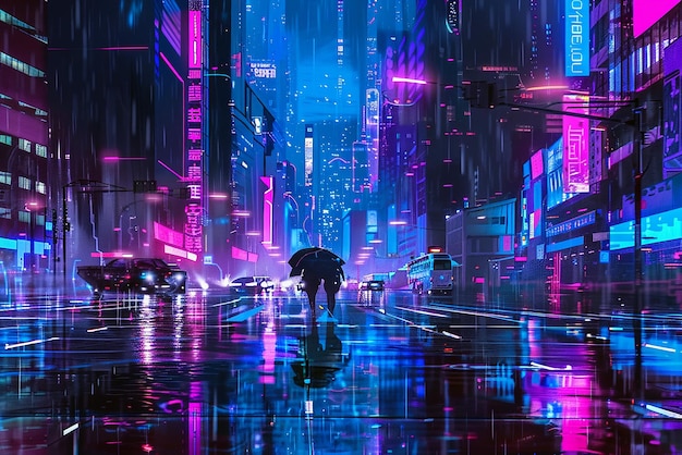 Futuristic Cyberpunk Cityscape Wallpaper with Neon Lights