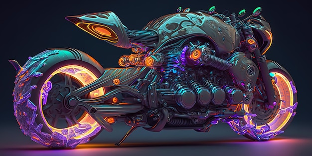 Futuristic cyberpunk inspired motorcycle as a glowing object of infinite power AIGenerated