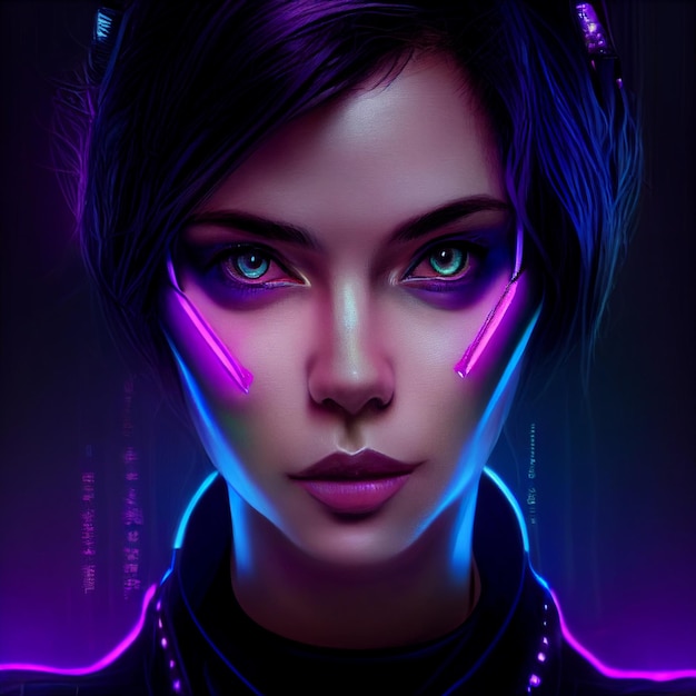 Futuristic cyberpunk robotic woman portrait 3d rendering