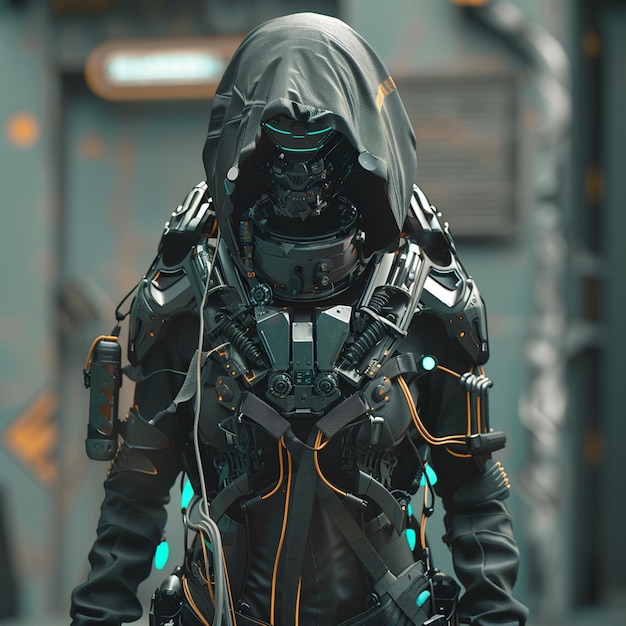 Photo futuristic cyberpunk suit and advanced weaponry scifi character design