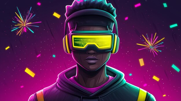 Futuristic Cyborg Man in Neon Lights