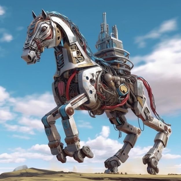 Futuristic cyborg robot horse standing animal technology picture AI Generated Art