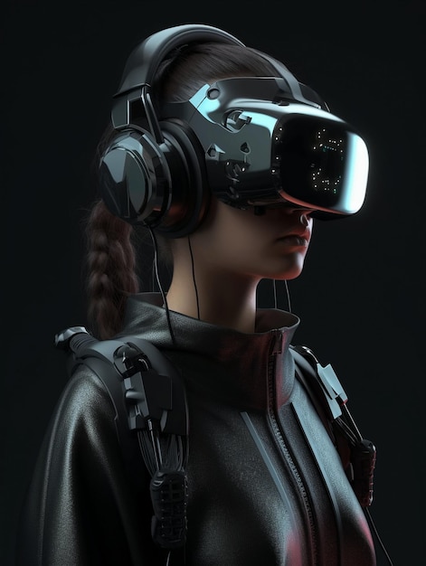 A futuristic Cyborg Robot with Headphones and VR Glasses