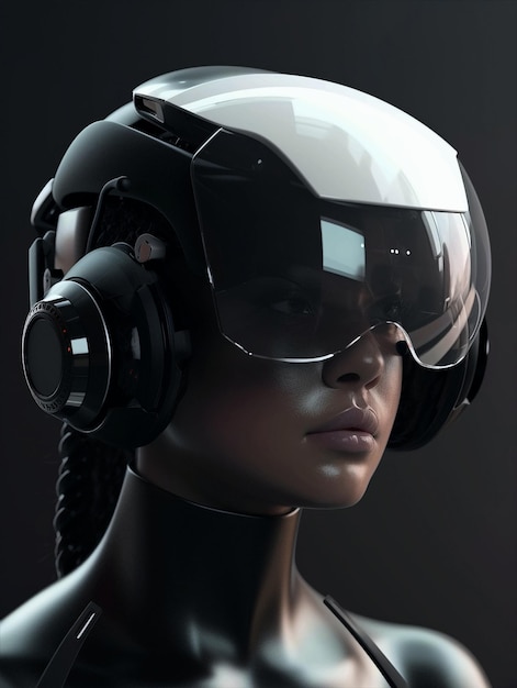 A futuristic Cyborg Robot with Headphones and VR Glasses