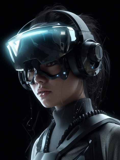 A futuristic Cyborg Robot with Headphones and VR Glasses